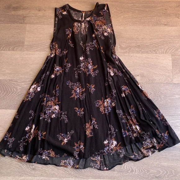 Free People S  Tree Swing Tank Top Tunic Dress Sleeveless Keyhole Raven Black. - Picture 7 of 15
